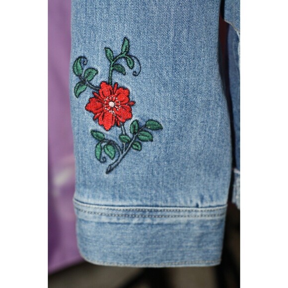 Women’s Jolt Jeans Embroidered Shearling Denim Button Jean Jacket Size Med - Picture 7 of 16